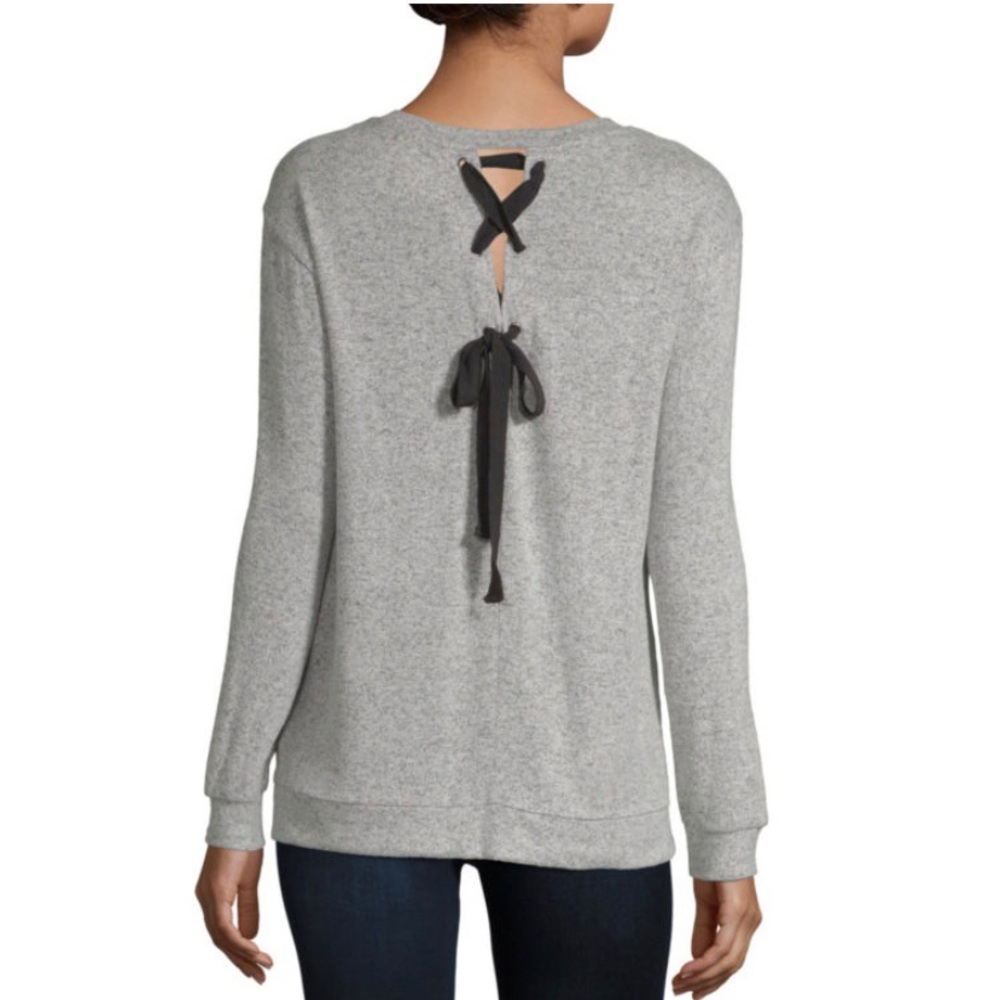 NWT a.n.a. L/S V-Neck Back Lace-Up Knit Blouse